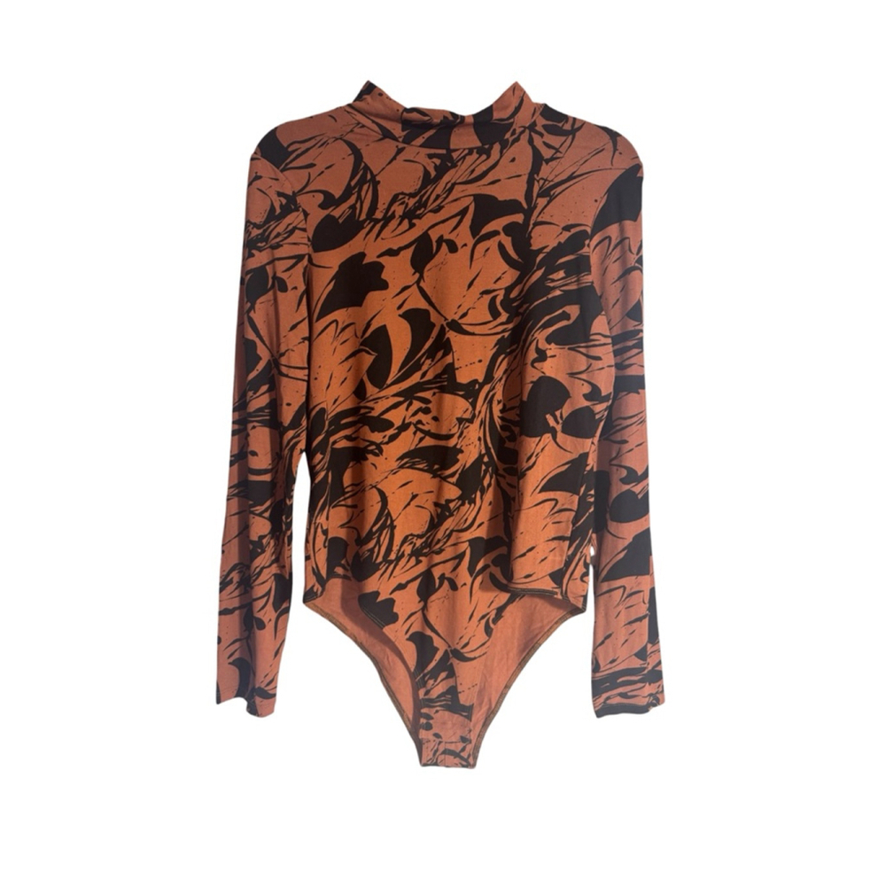 Size L Brown & Black Swirl Abstract Floral Long Sleeve Bodysuit A New Day